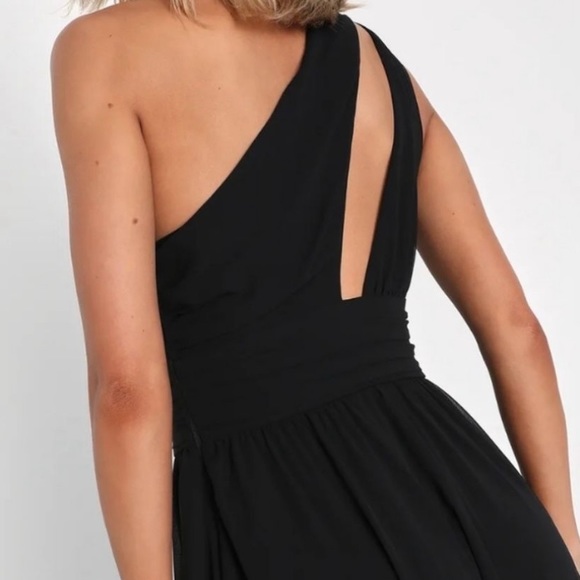 Lulus Graciously Gorgeous black one shoulder cut out long gown Small NWOT sheer - Picture 6 of 7